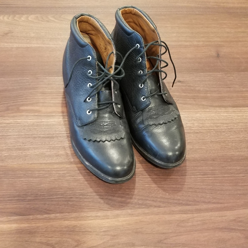 Black genuine leather ankle boots